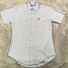 Wrangler Western Work Shirt Mens 15.5 Chambray Short Sleeve Pearl Snap Cowboy