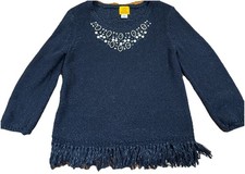 Ruby Rd Sweater Pullover Embellished Black Jewel Neck Fringe Trim Women's Size M