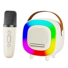 Mini Karaoke Machine Speaker for Kids Adults, Portable Off-White - 1 Mic