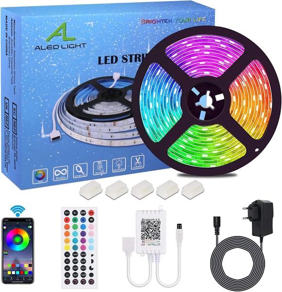 LED Strip RGB 5M SMD 5050 Bluetooth Mit 12V Netzteil Und 44 Key Fernbedienung-image