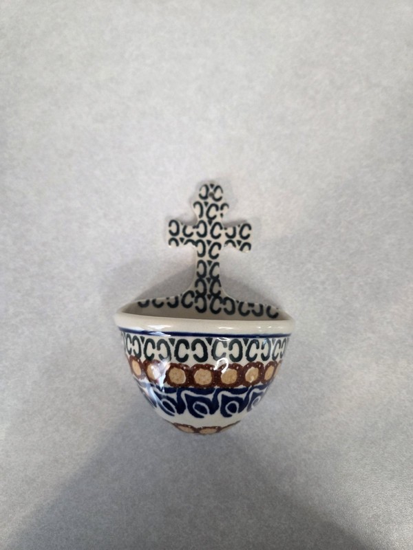 Vintage Polish Pottery Holy Water Blessing Font Stoup Handmade