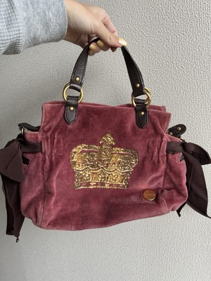 Juicy Couture Daydreamer Crown Velour Tote Bag Pink Gold Sequin