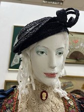 Vintage 1940S/50s Black Straw Hat Good Condition  