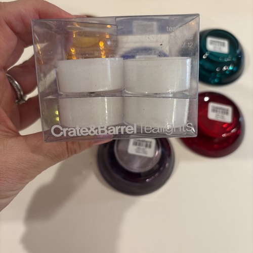 Crate & Barrel Multicolor Glass Candle Holder Tea Light Votive Vintage Set 6 NEW - Picture 7 of 7