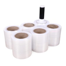 5" x 1000' Stretch Wrap Mini Roll of 80 Gauge 6 Rolls with Plastic Handle -...