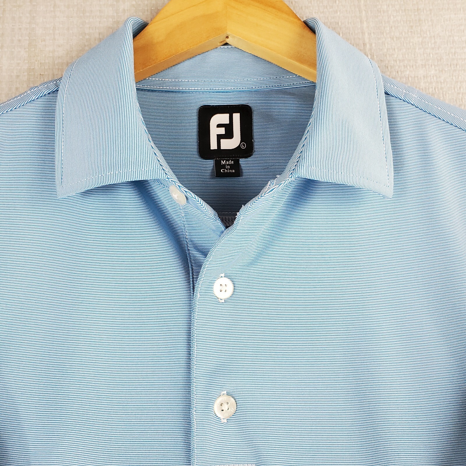 FOOTJOY Size Large Mens Performance Polo Shirt Blue White Stripes Golf Stretchy