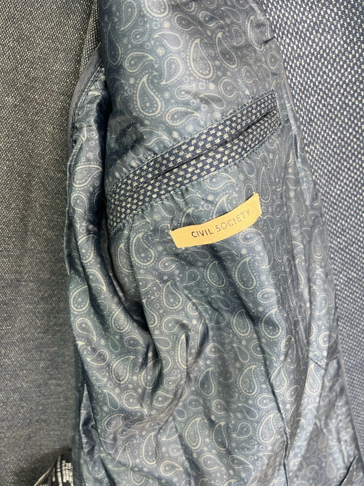 Civil Society Mens Blazer Medium Navy Blue Textured Paisley Sport Coat Jacket - product detail image 7