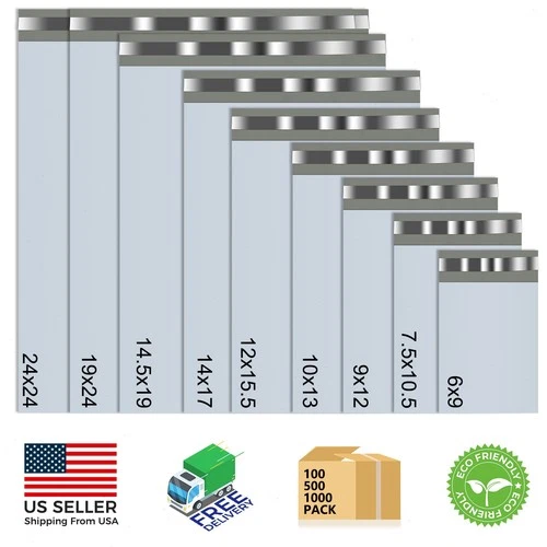 Poly Mailers Shipping Bags - 6x9 7.5x10.5 9x12 10x13 12x15.5 14x17 19x24 24x24