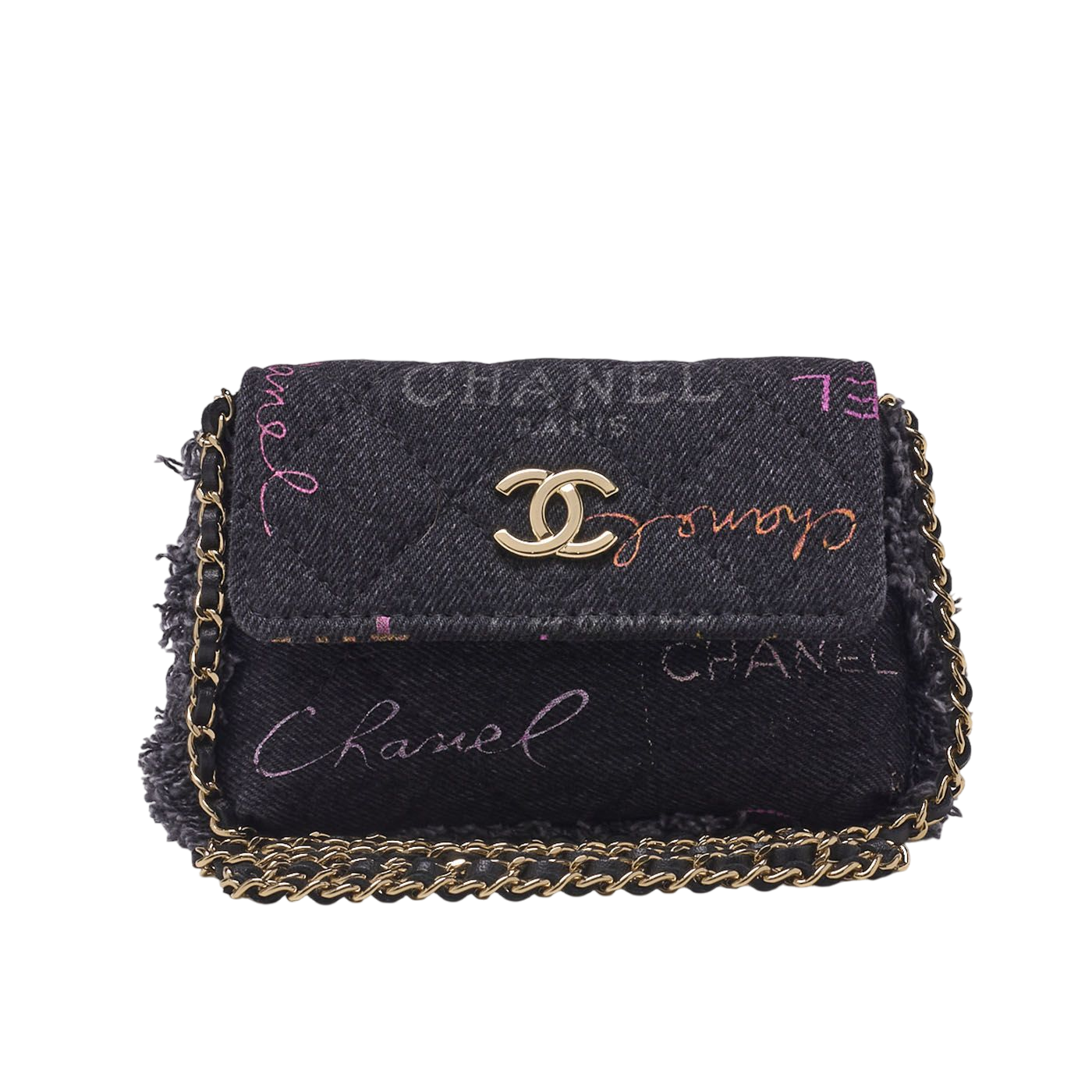 Chanel Shoulder Bag Mini Matelasse Denim Black Single Flap (gold Hardware)-image