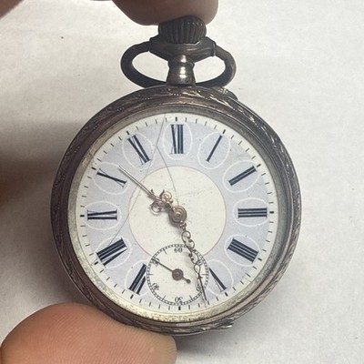 Old European Open Face Pocket Watch .800 Silver 46mm Diameter Runs Good! Galonne