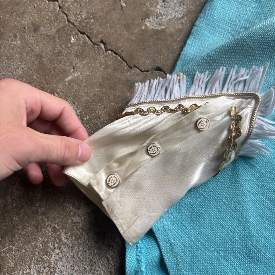 Camisa Western Vintage Mid Century Mezcla Rayón Seda Azul Blanco Mediana Foto 3 de 4