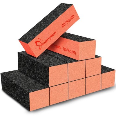 Maryton Nail Sanding Blocks, 80/80 Grit 10 Count (Pack of 1), Black Orange