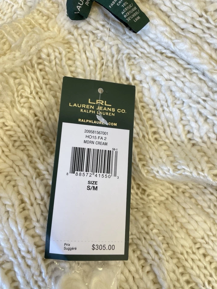 Poncho Y6# Ralph Lauren LRL Tejido Flecos Capa Crema Mezcla Lana Para Mujer S/M Nuevo con Etiquetas Foto 3 de 4