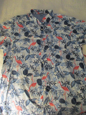 Izod Saltwater Short Sleeve Button Up Shirt Men's Size  XLT Pink Flamingos