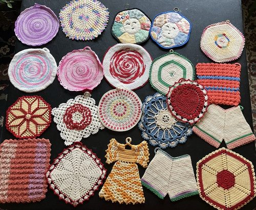 Large Lot of 21 Vintage Handmade Crocheted Potholders Hot Pads