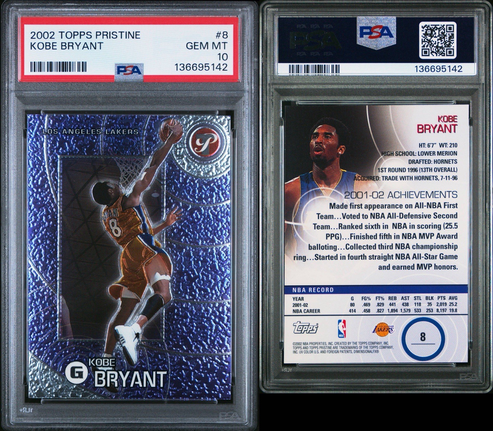 Kobe Bryant 2002 Topps Pristine #8 PSA 10 GEM MINT Low Pop view 3