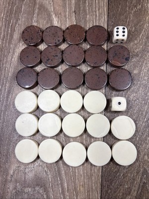 Brown Speckled And White Backgammon Chips Game Pieces