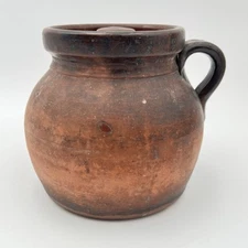 Antique Redware Jug Bean Pot Collectible Display Piece Early Americana Primitive