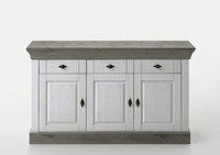 Massivholz Sideboard Kiefer 2Farbig Weiß Grau Kiefer Anrichte Kommode Schrank