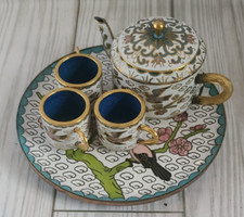 Vintage Chinese Enamelware Cloisonne Miniature Tea Set