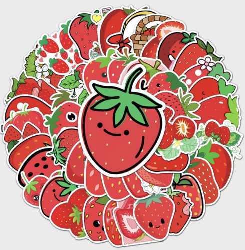 Strawberry Sticker 50 Pack Funny Fruit Cute Food Decals Waterproof Adhesive New - Bild 1 von 19