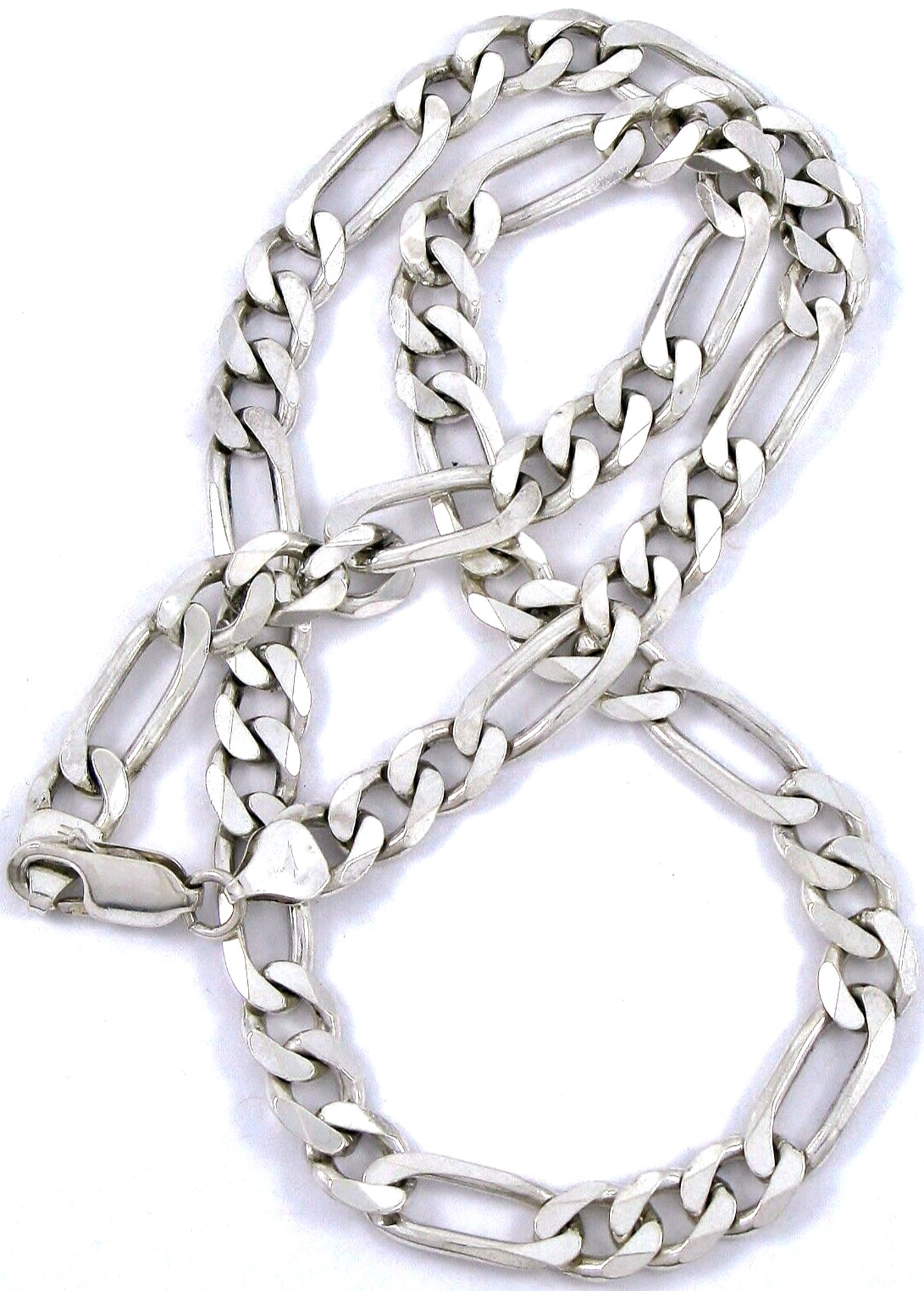 Solid Sterling Silver 925 Figaro 22" Necklace 38.… - image 2