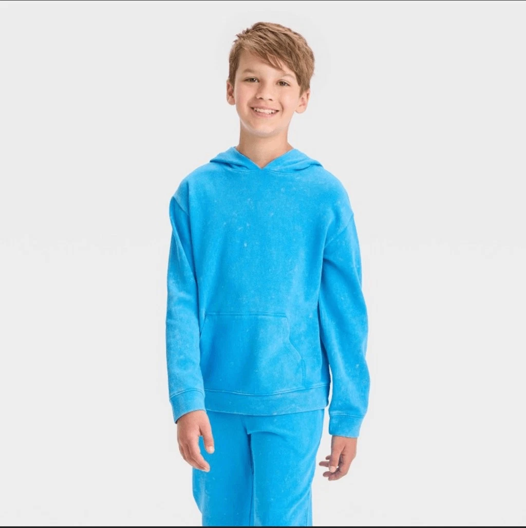 Cat & Jack Boy’s Blue Light Wash Pullover Hooded Sweatshirt Extra Small 4/5