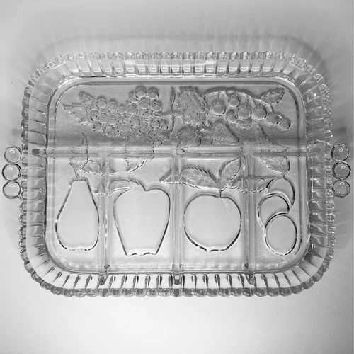 Vtg Anchor Hocking Appetizer Tray Clear Pressed Glass Fruit Relish Divided Dish