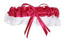 Fuchsia Satin Pink with White Lace Trim Wedding Garter