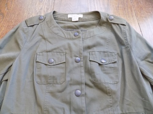 Liz Claiborne Canvas Army Jacket Size M Petite Olive Green Pockets Coat Sz M EUC - Picture 2 of 9