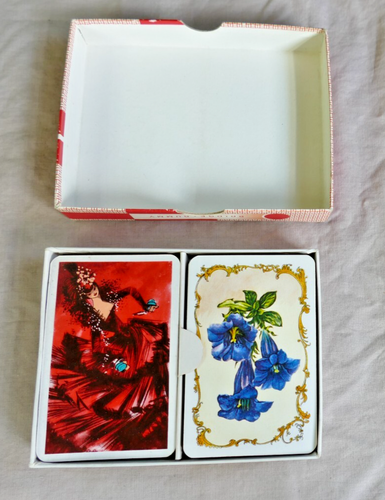 Playing Cards- Piatnik Twin Pack Designs are Blue Flower and Red Flamenco dancer
