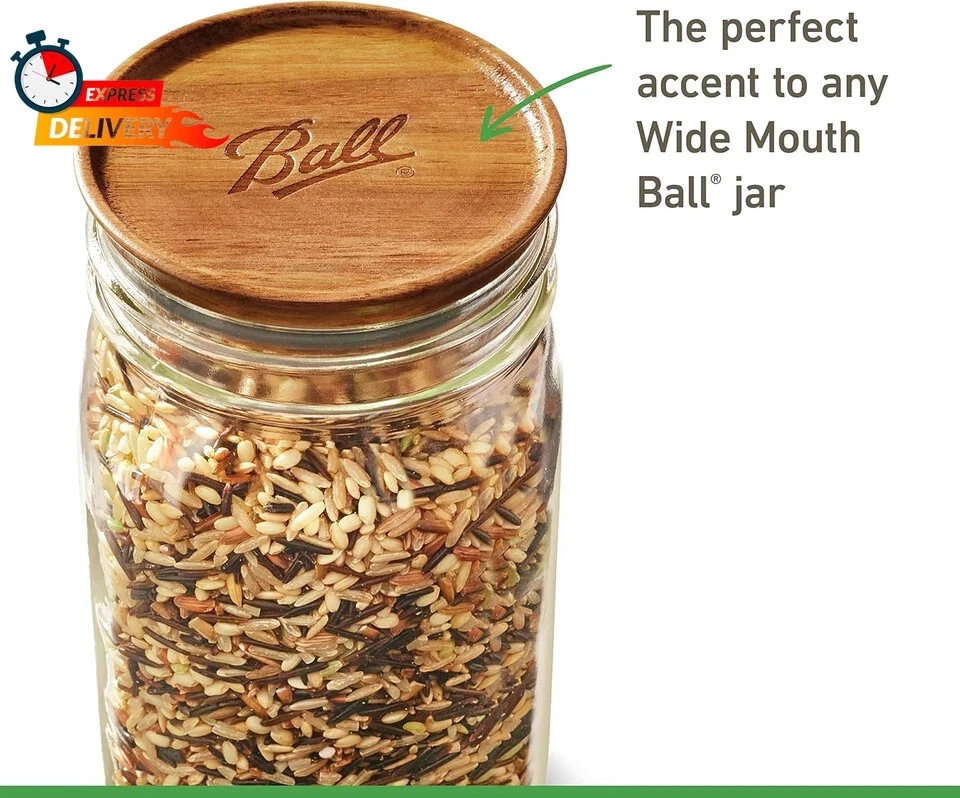 Pack de 5 tapas de tarro de albañil de madera - compatible con tarros de boca ancha Ball, ba hermético Foto 3 de 4