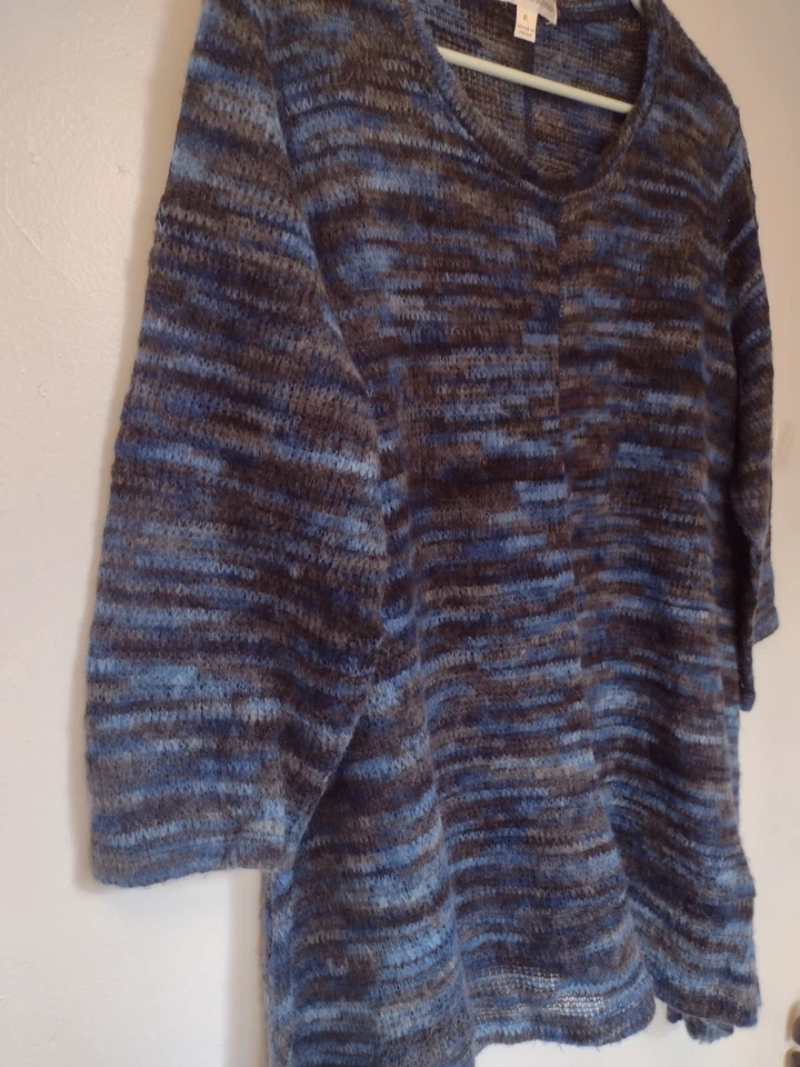 Suéter Pullover John Paul Richard Crochet Para Mujer Talla Mediana Azul Marrón Boho Foto 3 de 4