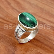 925 Sterling Silver, Decent Ring, Malachite Silver Ring, Green Oval Shape Ring