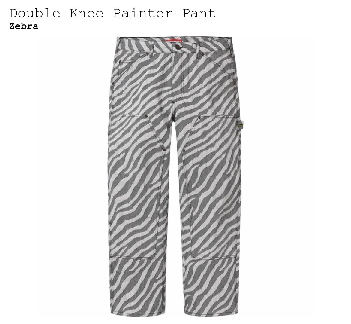 Supreme DOUBLE GENOU PEINTRE PANTALON en jean denim zèbre taille 30 SS24