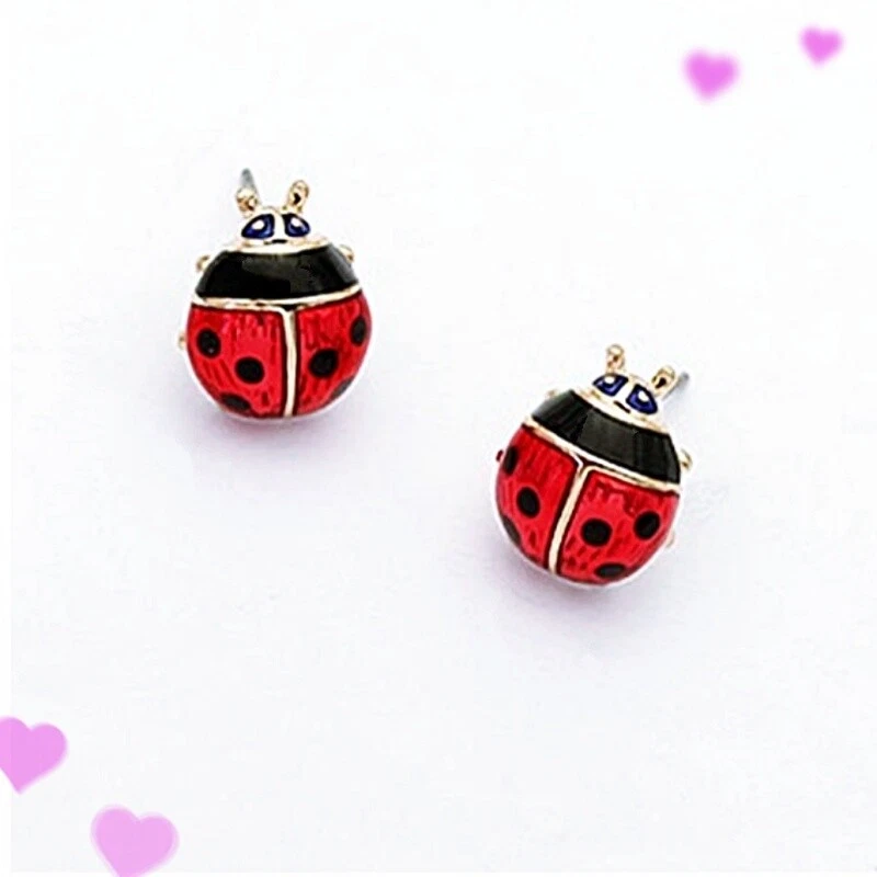 18K Rose Filled Simulate Agate Lovely ladybird Black & Red Stud Earrings - Image 3 of 4