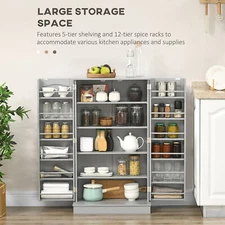 41" Kitchen Food Pantry Storage Cabinet with Double Doors and Adjustable Shelves