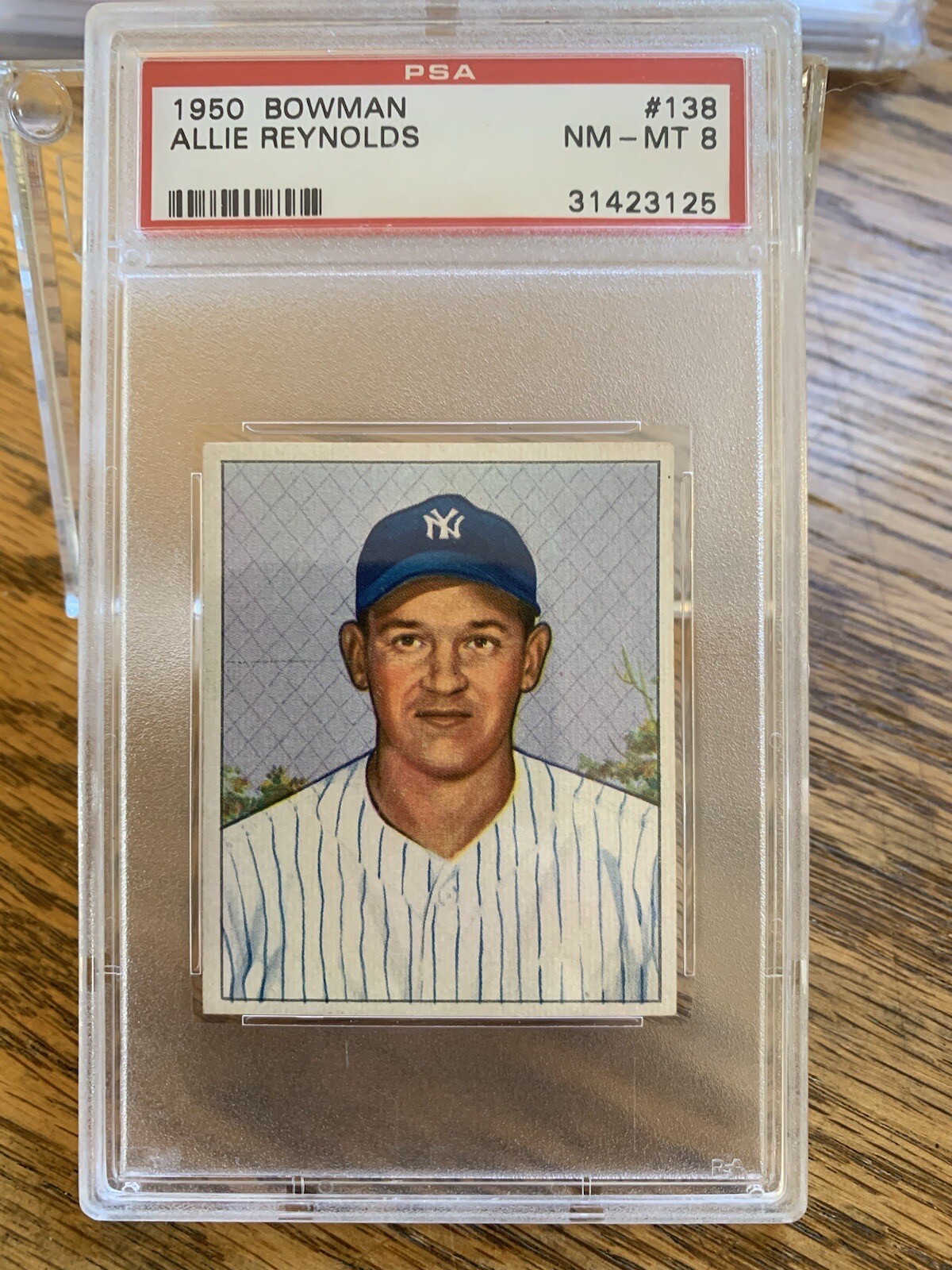 1950 Bowman #138 Allie Reynolds New York Yankees Vintage Baseball Card PSA 8