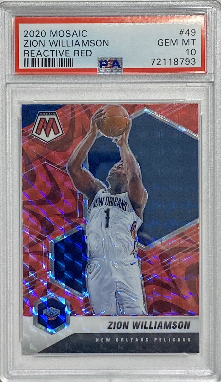 2020 Panini Mosaic ZION WILLIAMSON #49 NBA REACTIVE RED Prizm PSA 10 Gem Mint