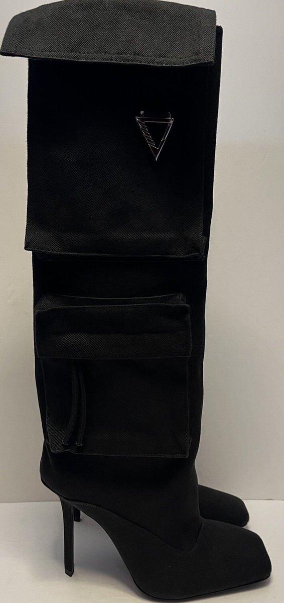 VIP【関税送料無料】希少 The Attico ブーツ Sienna Boots THE ATTICO Sienna 105 Tall Boots Black Canvas Cargo Pockets