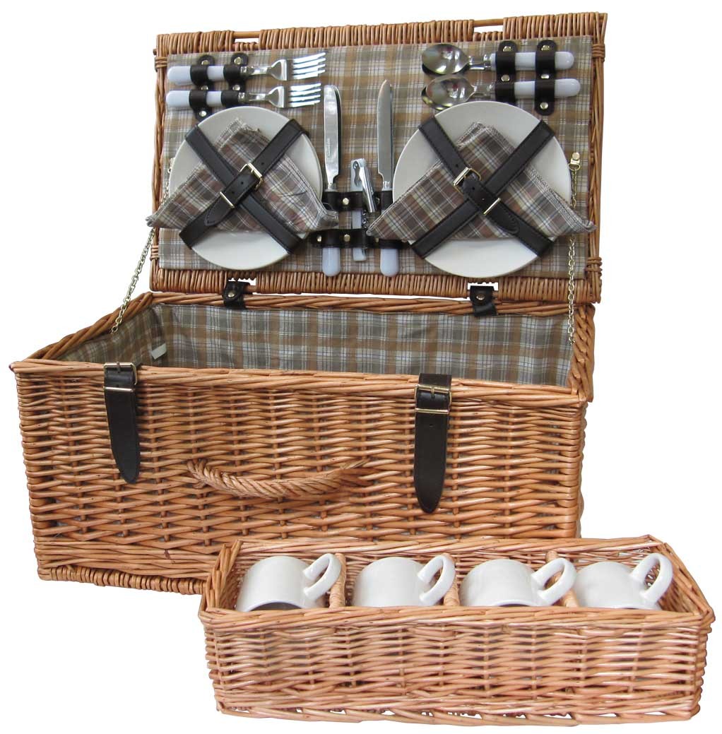 Wicker Picnic Basket Hamper Person Set Camping Beach Travel Gift