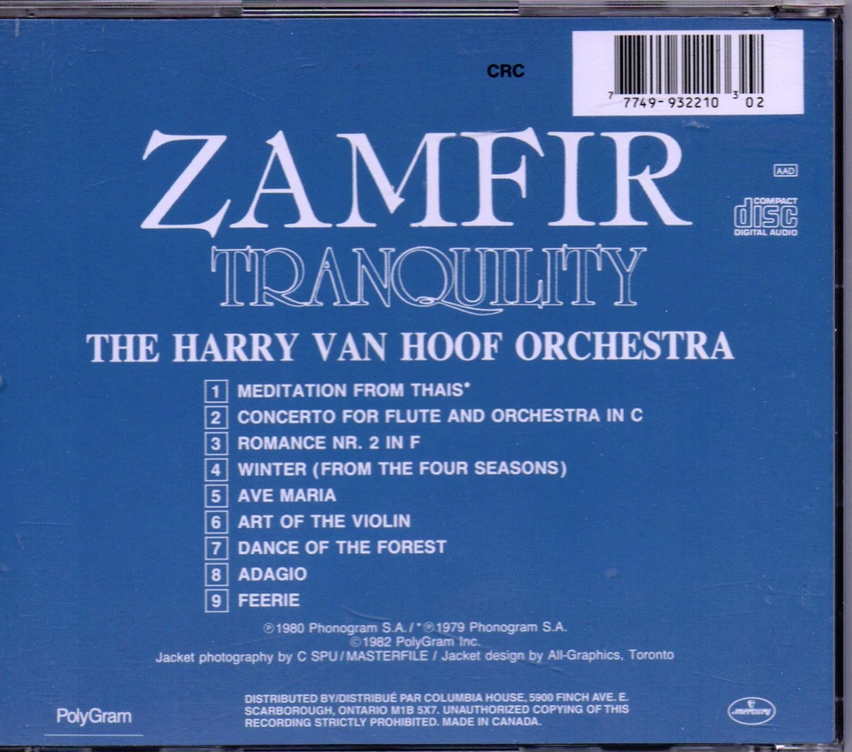 ZAMFIR - Tranquility - 1982 Mercury CD P2-36207 Canada Reissue - Image 2 of 2
