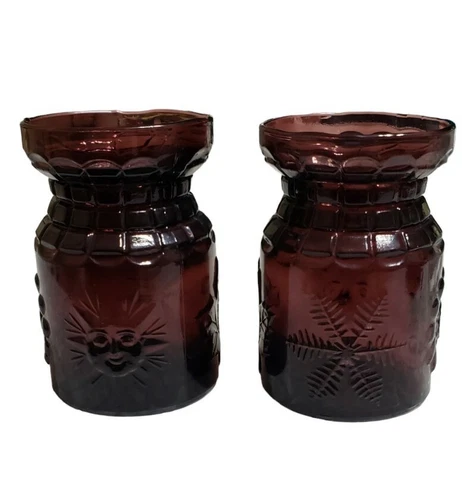 VTG Wheaton Amethyst Depression Glass Jar Vase Moon FlowerLeaf Snowflake Seasons