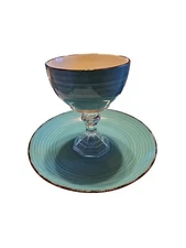 Royal Norfolk Turquoise Swirl Stoneware Dinner Plate-Bowl Converted to Chip-Dip
