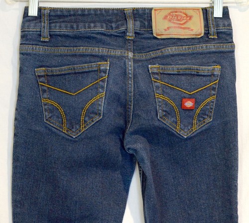 DICKIES GIRL sz 5 Jeans Dark Wash Stretch Denim Low Rise Straight Leg 32" Inseam - Picture 6 of 11