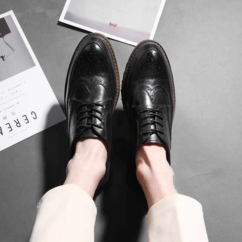 SAOLA Scarpe Oxford da uomo in pelle di vacchetta di fascia alta con lacci intagliati traspiranti