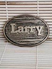 Vintage LARRY Belt Buckle By Oden - Made In USA - 2-3/4”x 2”