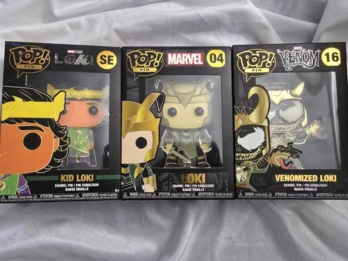 Lot Of 3 POP! Pin Loki  Marvel Loki 04 Venom Venomized Loki 16 Kid Loki SE
