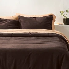 King Heavyweight Linen Blend Comforter and Sham Set Dark Fig - Casaluna