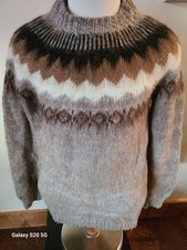 Chasqui Manos Andinas Mens Brown Alpaca Wool Crew Neck Sweater Mens S or Wms M 